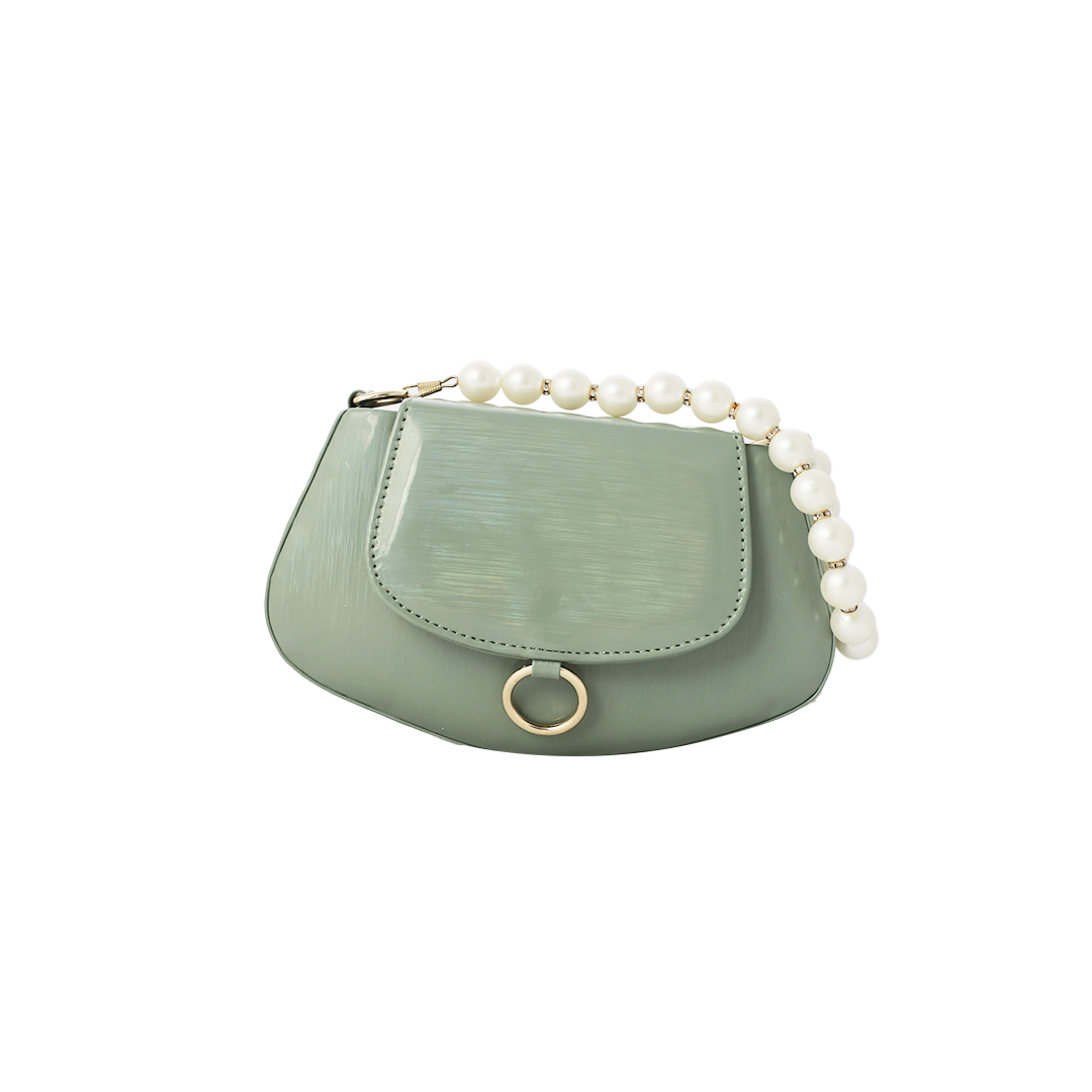 Muddy Green Color Handbag With pearl belt