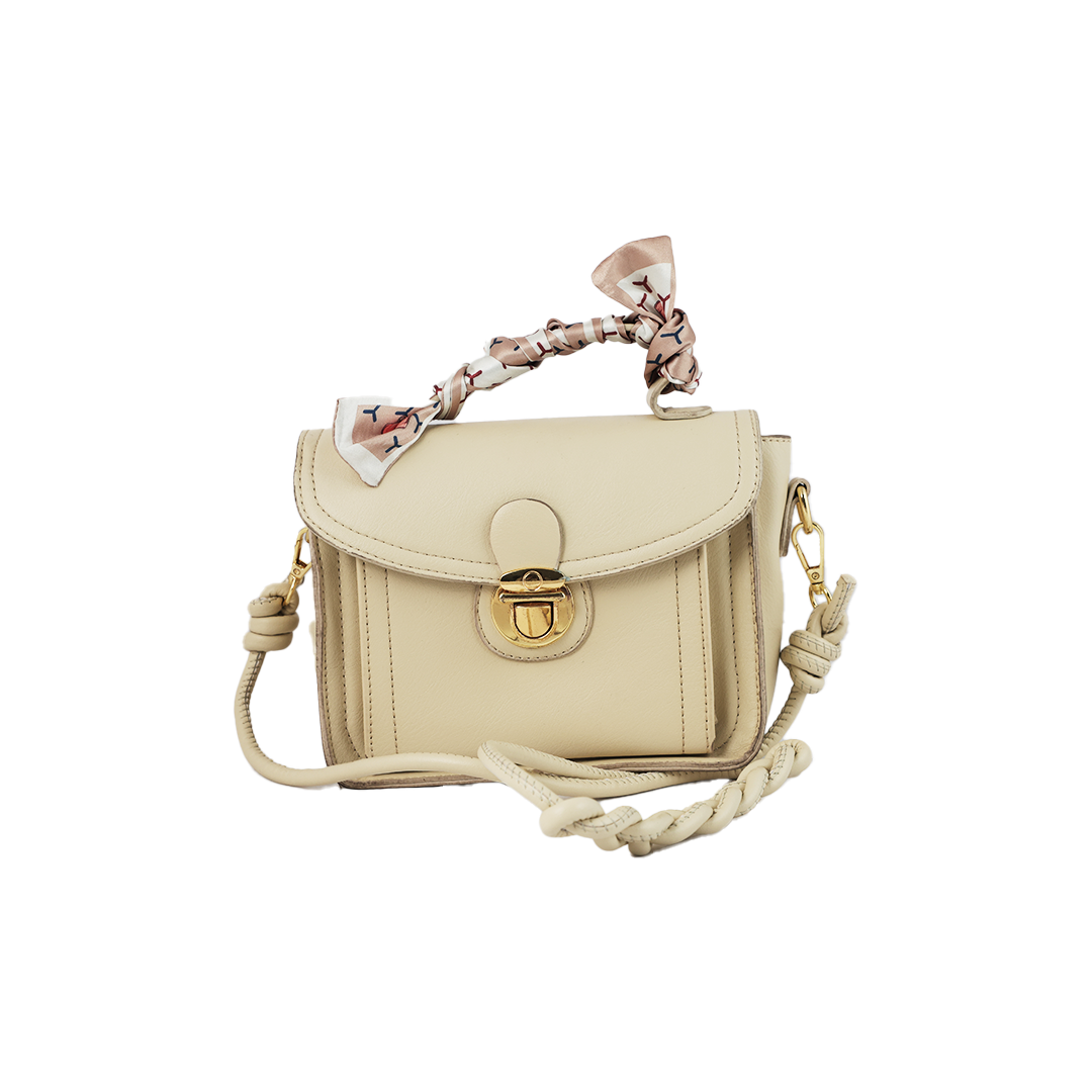 Beige Handbag small with with silk handle