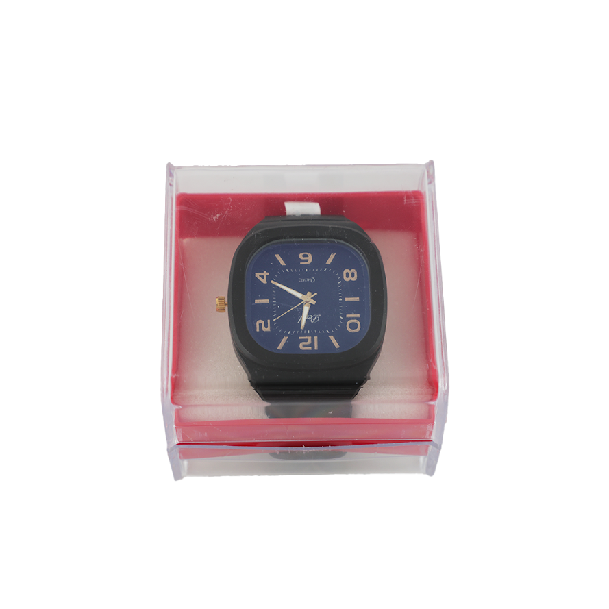 Square Watch Blue Dial Black